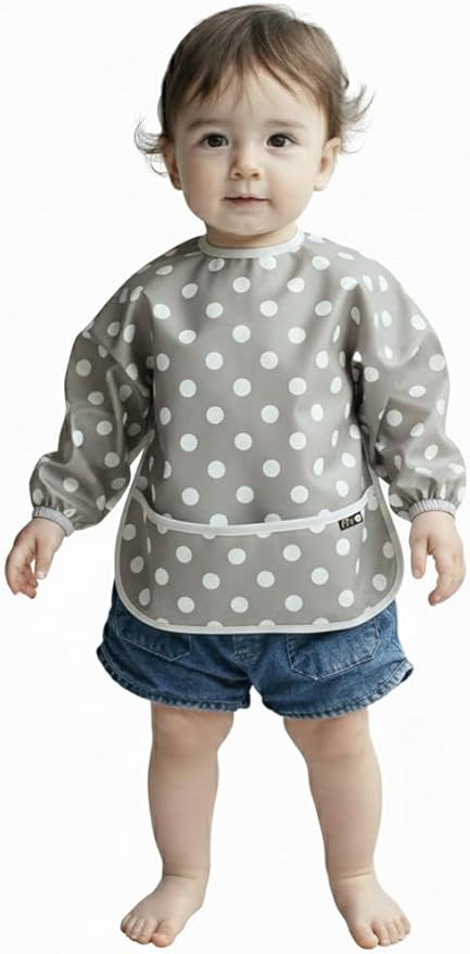 Plie Long Sleeve Waterproof Bib for Toddlers – Soft Feeding Smock for Baby Mealtime, Self-Feeding, BPA-Free, Easy Clean