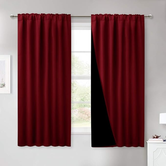NICETOWN Cold Reducing 100% Blackout Curtains Bedroom Red, Thermal Insulated Curtains, Rod Pocket/Back Tab Drapes for Window Decor (Set of 2, 52 inches Wide by 63 inches Long)