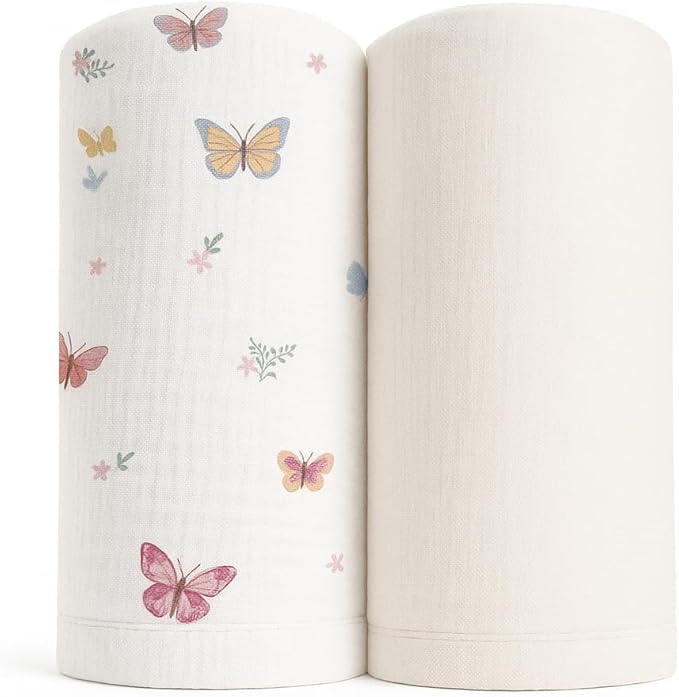 Soft 100% Cotton Swaddles for Newborns, 2- Pack - Large, Breathable Baby Blanket - Versatile, Durable Muslin Swaddle Blankets - Perfect Newborn Essentials (Butterfly/Sunshine)