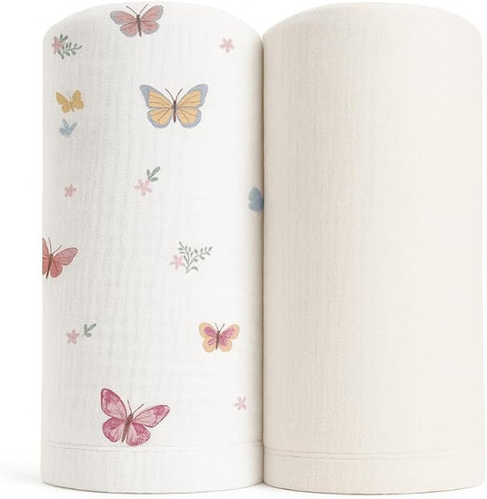 Soft 100% Cotton Swaddles for Newborns, 2- Pack - Large, Breathable Baby Blanket - Versatile, Durable Muslin Swaddle Blankets - Perfect Newborn Essentials (Butterfly/Sunshine)