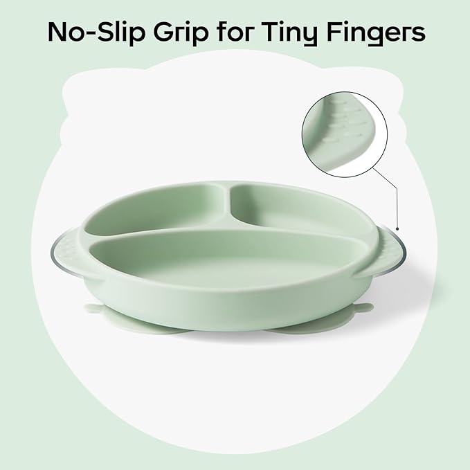 bc babycare Silicone Toddler Plates with Lids, Baby Plates with Suction Base, Microwave & Dishwasher Safe, BPA-Free Divided Plates for Kids 3 Pack Pink & Green & Blue