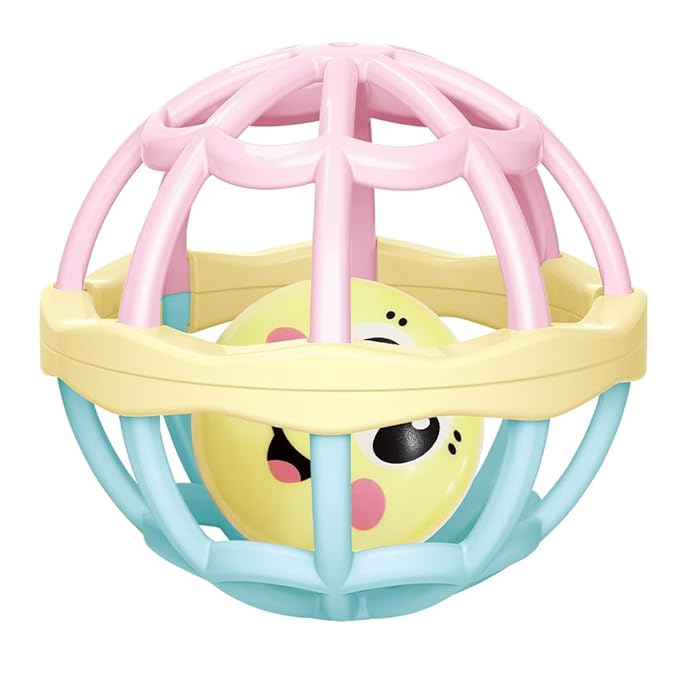 WEofferwhatYOUwant Baby Teether – Large Sensory Play Ball with Pastel Rattle – Easy Grip for Infants – Promotes Motor Skills & Tummy Time – BPA-Free, Safe Baby Toy for 0-6 Months