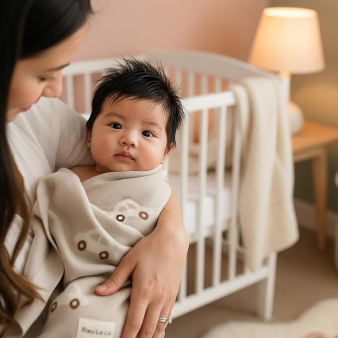 Baby Receiving Blanket for Boys 100% Cotton Buttery Soft Cozy Receiving Swaddle Stroller Blanket for Shower Gift Registry for Newborns, Infants, Toddlers (Cars - Oat)