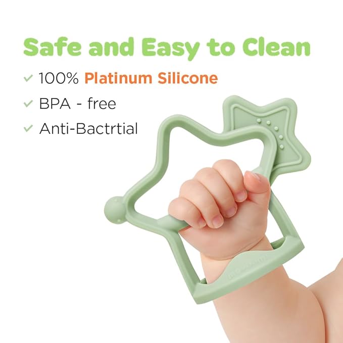 Moyuum Silicone Star Teether Toy | Made in Korea, Provides Teething Relief, Wearable Wrist Teether is Easy to Hold, Drop Resistant Bracelet, Babies 3+ Months