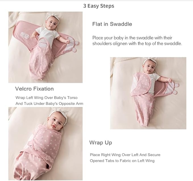 insular Baby Swaddle Wrap, Swaddle Blanket for Newborn and Infant, Adjustable Swaddling Set for Boy and Girl, Soft Cotton Baby Sleep Sack 3 Pack, Pink Swan, Medium(3-6Month)