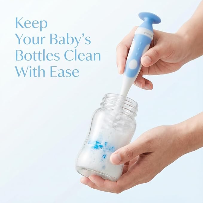 Ariseno 4-in-1 Baby Bottle Brush Set, Bottle Brush for Baby, Bottle Cleaner Brush Set, Including Nylon Bottle Brush, Bottle Cap Brush, Straw Brush, Nipple Brush, BPA-Free (Blue)