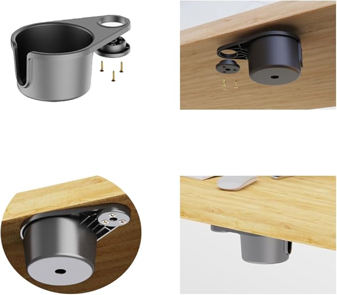 360° Rotating Under Table Desk Cup Holder Cup & Pen Holder Mount Inner Diameter 90mm/9cm (Assembly is Required)