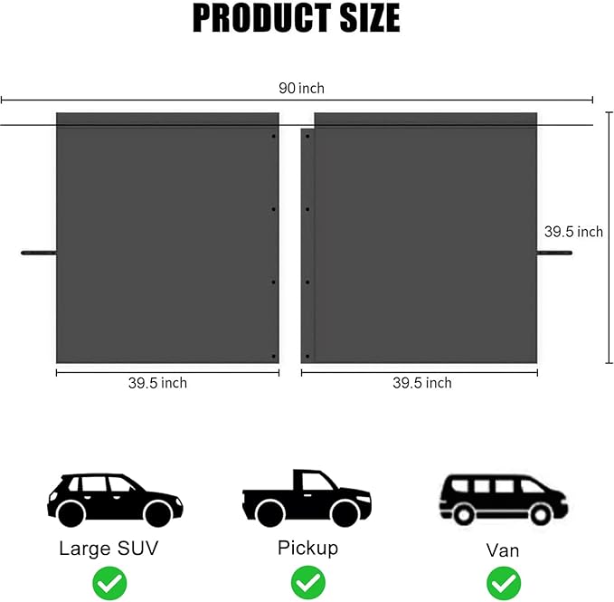 Car Divider Privacy Curtain, Blackout Suede Sun Shade Cover Front & Rear Seat Partition Space Divider Auto Van Truck Interior Accessories for Family Travel Camping Baby Sleeping (Black, Large)