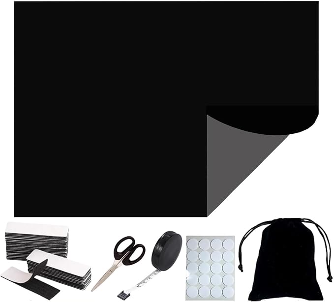 Cayton Blackout Curtains, 79" x 57" Portable Blackout Curtains DIY Window Blinds Non Perforated Detachable Black Out Insulation for Children's Rooms Bedrooms Travel (Black, 79 * 57 in)