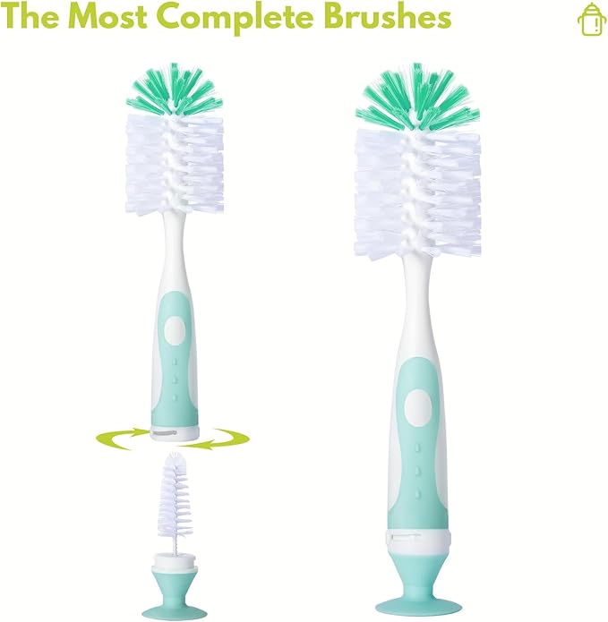 CAREBABYMORE 2 Pack Baby Bottle Brush with 4 Pack Straw Brushes, 10.2" Nylon Brushe with Nipple Cleaner and Stand Suction Cup, Green