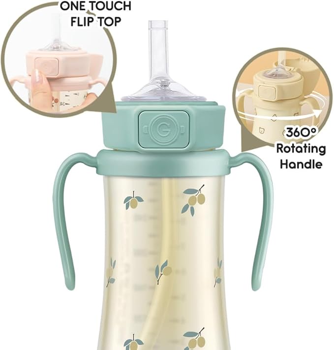 GROSMIMI Flip Top Spill Proof Sippy Cup, PPSU, BPA Free, 10 oz, Stage 2 Straw for Toddlers (Olive)