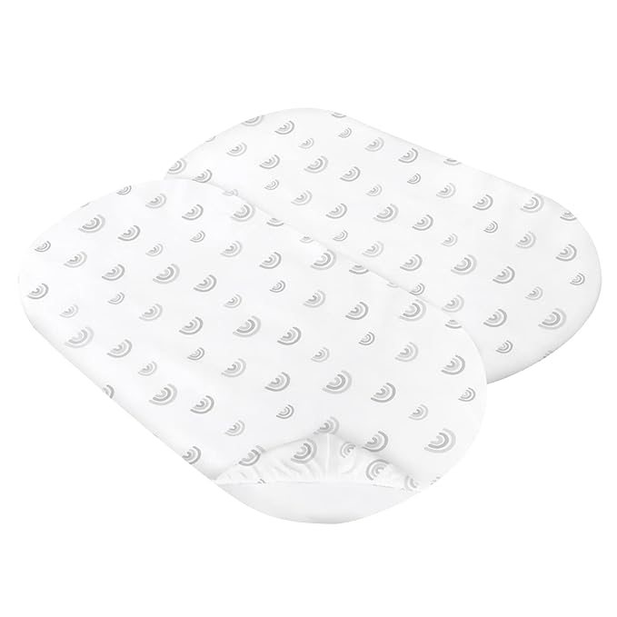 Bassinet Sheet Set 2 Pack Fitted Bassinet Sheets for Baby Boy Girl, Universal Microfiber Soft Cradle Sheets for Oval Rectangle and Hourglass Bassinet Mattress, Gray Rainbow