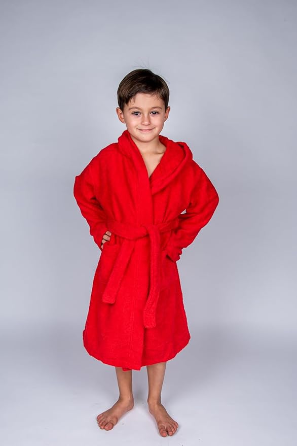 BAGNO MILANO Kids Organic Turkish Cotton Hooded Beach Cover-Up Towel, GOTS Certified, for Boys and Girls (Red, 9-12 Years)