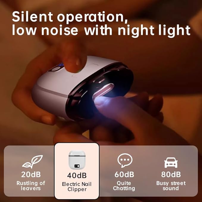 Electric Nail Clipper – 3-Speed Rechargeable Nail Trimmer with LED Light, Quiet Motor & Nail Debris Collector – Safe Automatic Fingernail & Toenail Cutter for Babies, Kids & Seniors