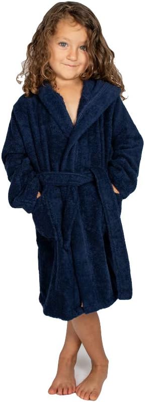 BAGNO MILANO Kids Organic Turkish Cotton Hooded Beach Cover-Up Towel, GOTS Certified, for Boys and Girls (Navy, 13-15 Years)