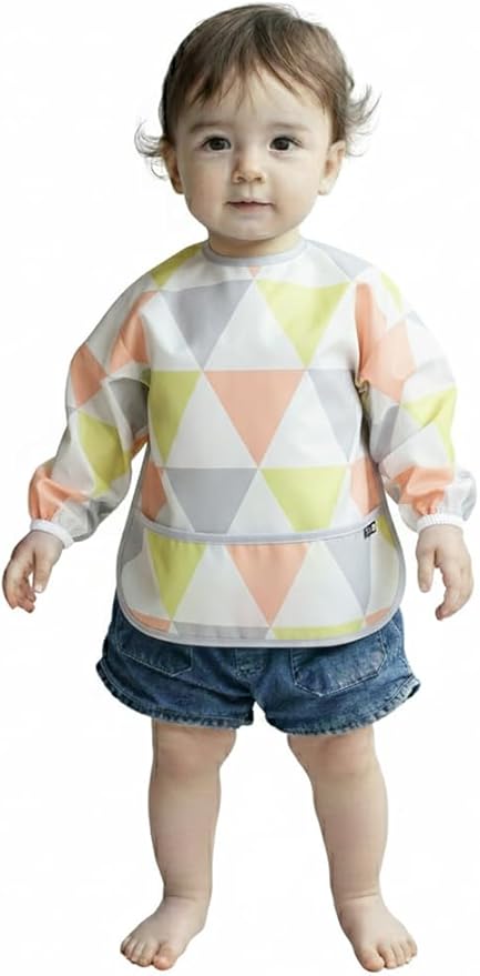 Plie Long Sleeve Waterproof Bib for Toddlers – Soft Feeding Smock for Baby Mealtime, Self-Feeding, BPA-Free, Easy Clean
