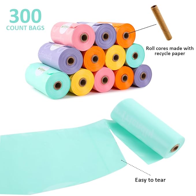Diaper Bags Disposable for Baby, 20 Refill Rolls/300 Bags Waste Bags with Dispenser, Convenient and Quick Diaper Disposal, Rainbow