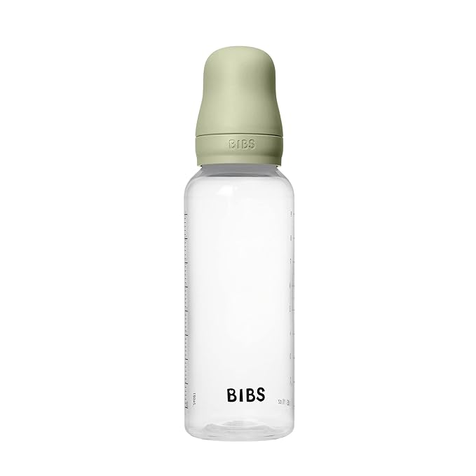 BIBS Baby Bottle 9 oz / 270 ml Silicone Nipple - Anti-Colic, BPA-Free, Round Nipple, Medium Flow, Lightweight & Easy to Clean, Suitable for Newborns 0+ Years - Sage
