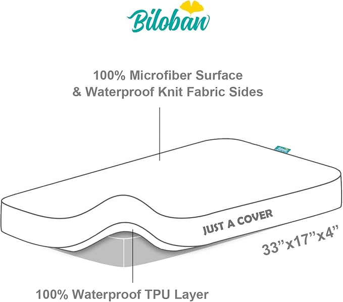 Bassinet Mattress Pad Cover Waterproof, Quilted Mattress Protector Sheets Fits All Mainstream Bassinet - Rectangle, Oval, Hourglass, 2 Pack, 17'' x 33'', Ultra Soft Breathable, White and Grey