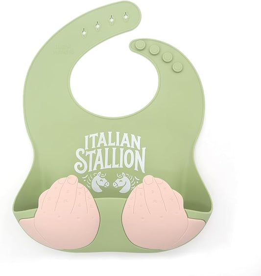 Teasin' Teethers Funny Italian Silicone Baby Bib with Pocket Food Catcher for Toddlers and Infants Funny Baby Bib Gift
