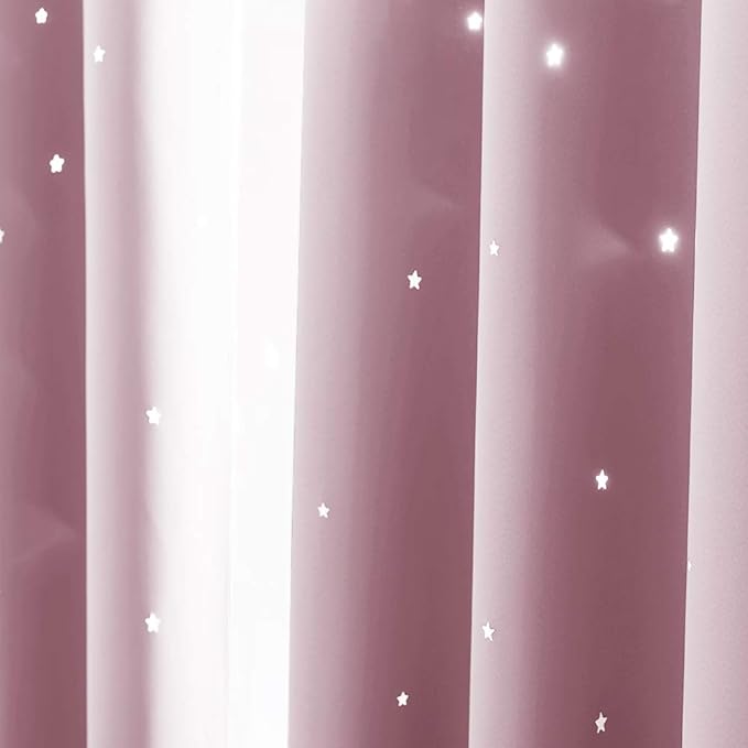 NICETOWN Star Window Curtains for Girls - Magical Star Cut Room Darkening Drapes and Draperies for Baby Nursery/Girls Dorm/Bedroom (Lavender Pink=Baby Pink, Set of 2 Panels, 52W x 63L inches)