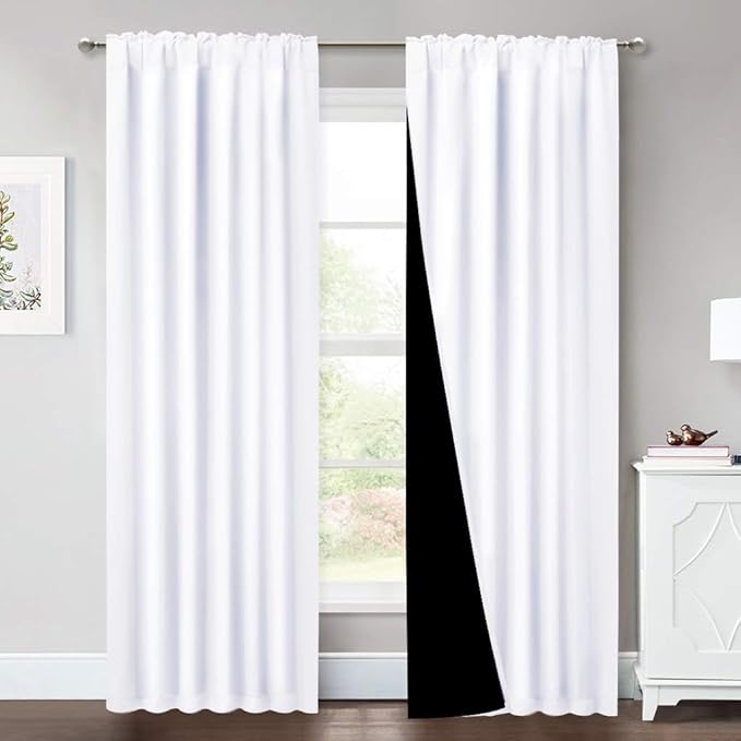 NICETOWN Full Shading Curtains, Super Heavy-duty Black Lined Blackout Drapes with Rod Pocket & Back Tab for Bedroom, Privacy Assured Window Treatment (Pure White, Pack of 2, 52 inches W x 95 inches L)