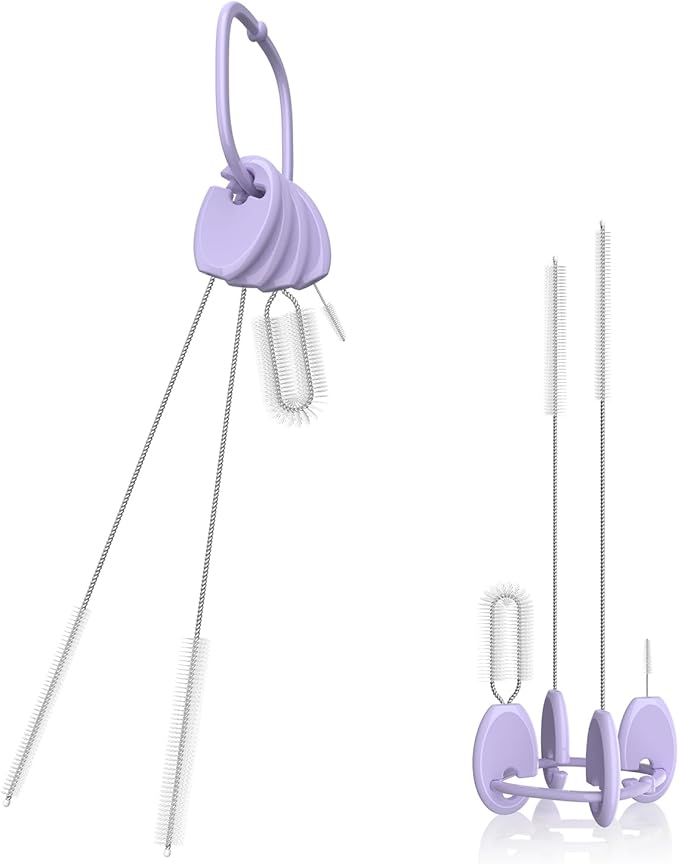 VOGOGE Straw Brush Set, 4 Piece Cleaner Kit with Standable Key Ring for Reusable Straws, Tumblers & Water Bottles – Designed for Kids & Adults, Purple