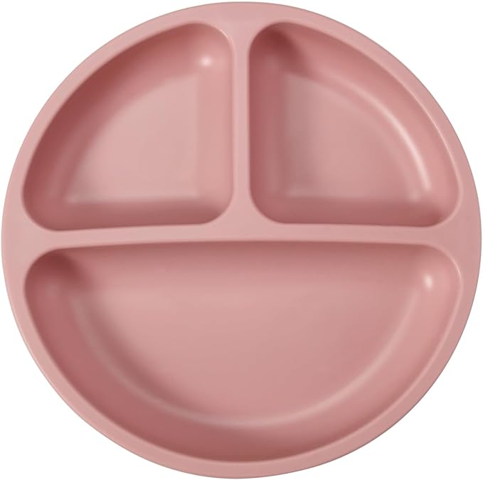 PandaEar 3 Pack Toddler Plates, Silicone Divided Suction Plate for Babies, BPA-Free 100% Food-Grade Silicone Unbreakable Baby Plate (Pink/Linen/Light Pink)
