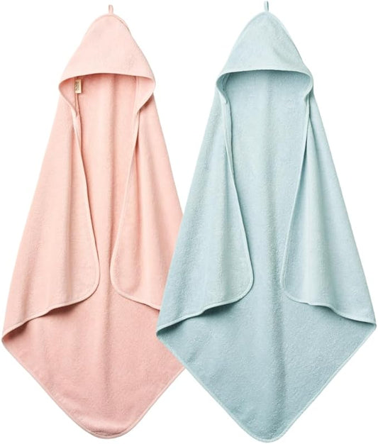 Baby Hooded Towel – Organic Cotton Baby Bath Towels, 32" x 32" Super-Soft and Absorbent Baby Towels for Newborn 2-Pack (Blush/Baby Blue)
