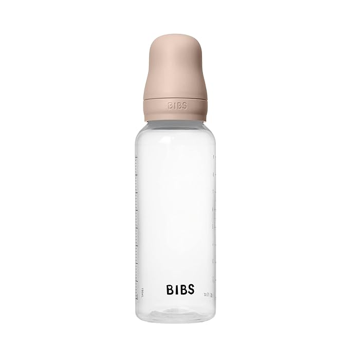 BIBS Baby Bottle 9 oz / 270 ml Natural Rubber Latex Nipple - Anti-Colic, BPA-Free, Round Nipple, Medium Flow, Lightweight & Easy to Clean, Suitable for Newborns 0+ Years - Blush