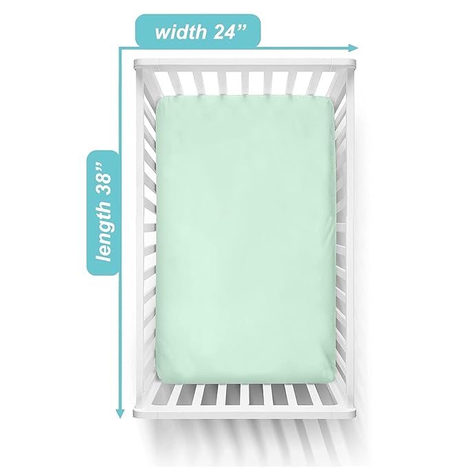 American Baby Company 2 Pack 100% Natural Cotton Fitted Mini Crib Sheets 38" x 24" - Soft & Breathable Small Nesting Portable Sheets, Fits Pack N Play Mattresses, Mint, for Boys & Girls