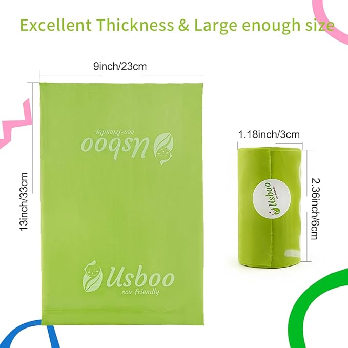 USBOO Disposable Diaper Bags for Baby, 20 Refill Rolls/300 Bags Waste Bags with Dispenser, Convenient and Quick Diaper Disposal, Unscented