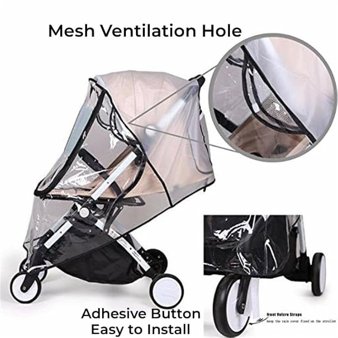 Universal Clear Baby Stroller Weather Shield - Waterproof Rain Cover Protection for Snow, Wind, Rain - Safe Material Travel Stroller Cart Accessory