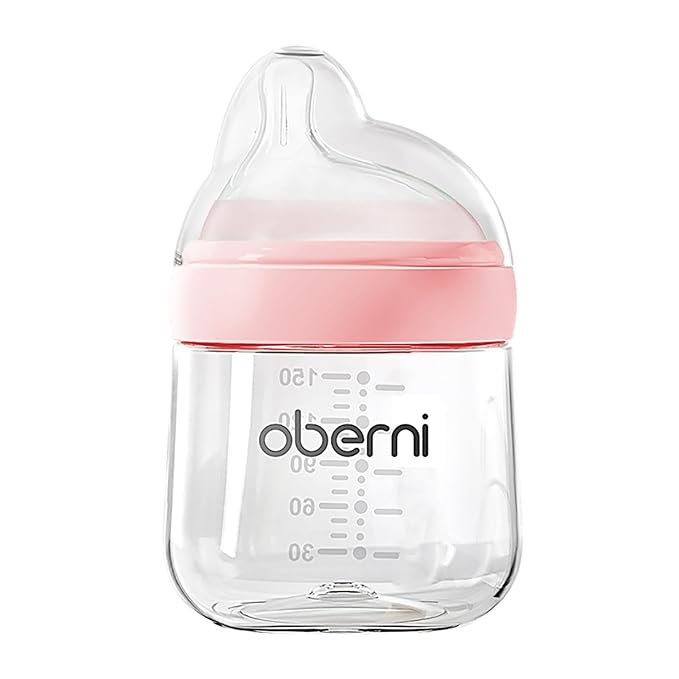Oberni Baby Bottles with Off-Centered Natural Flow Nipple for 0+ Months Newborn, Pink/1Pack