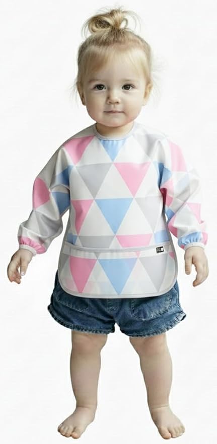 Plie Long Sleeve Waterproof Bib for Toddlers – Soft Feeding Smock for Baby Mealtime, Self-Feeding, BPA-Free, Easy Clean