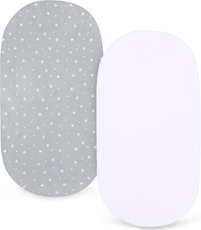 Bassinet Sheets 2 Pack (16 x 32) - Fit for Delta Children Deluxe Sweet, Dream On Me Karley (Plus) /Willow/Poppy, Baby Delight Beside Me Doze, Simmons Kids City Bassinet, Ultra Soft, White & Grey Ball