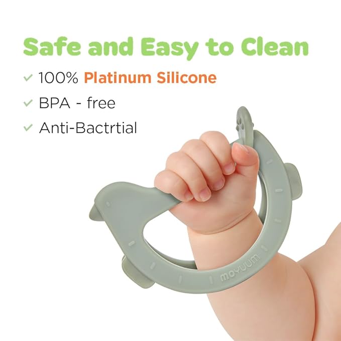 Moyuum Silicone Swing Bird Teether Toy | Made in Korea, Provides Teething Relief, Wrist Teether is Easy to Grip, Designed to Rock, Babies 3+ Months