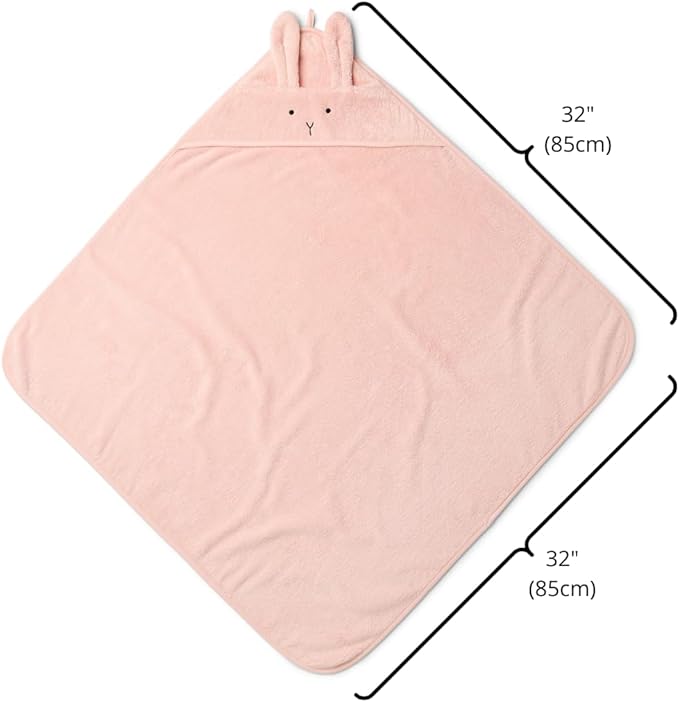 Baby Hooded Towel – Organic Cotton Baby Bath Towels, 32" x 32" Super-Soft and Absorbent Baby Towels for Newborn 2-Pack (Rabbit Blush)