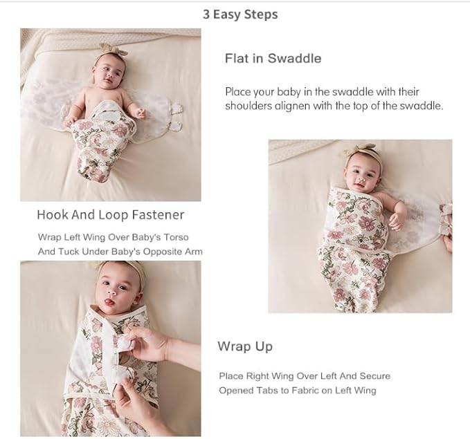 insular Baby Swaddle Wrap, Swaddle Blanket for Newborn and Infant, Adjustable Swaddling Set for Boy and Girl, Soft Cotton Baby Sleep Sack 3 Pack, Floral, Small(0-3 Month)