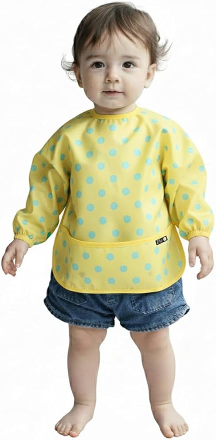 Plie Long Sleeve Waterproof Bib for Toddlers – Soft Feeding Smock for Baby Mealtime, Self-Feeding, BPA-Free, Easy Clean
