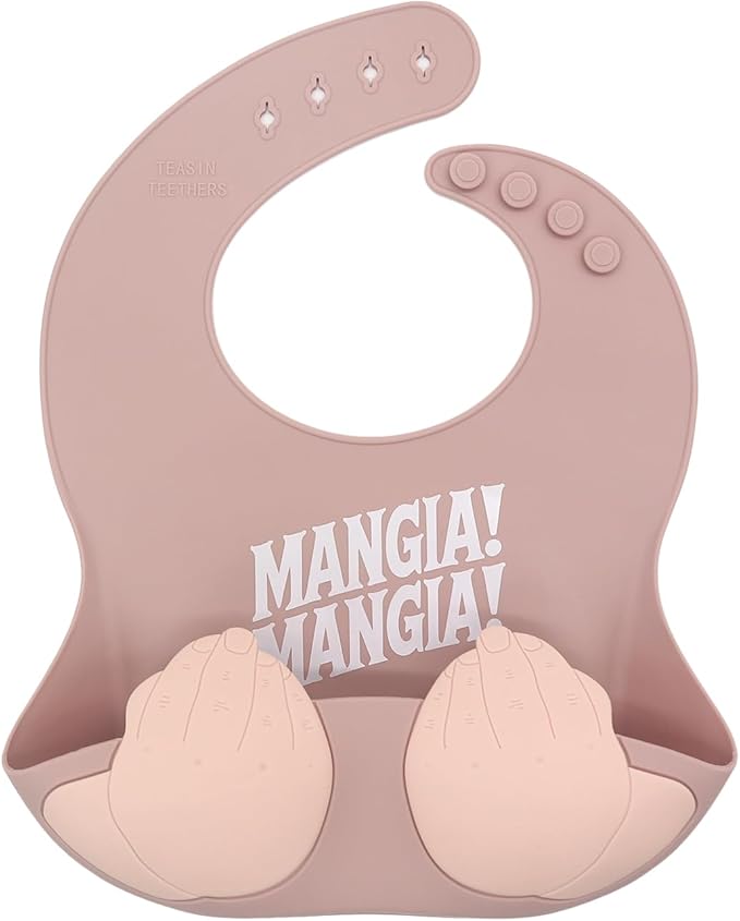 Teasin' Teethers Funny Italian Silicone Baby Bib with Pocket Food Catcher for Toddlers and Infants Funny Baby Bib Gift