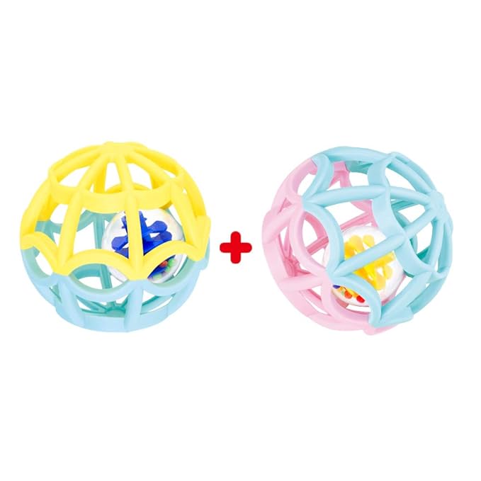 WEofferwhatYOUwant Baby Sensory Balls – Set of 2 Rattle Teething Toys for Infants & Toddlers – BPA-Free Easy Grip Motor Skill Development Ball – Soft Textured Montessori Sensory Play 0+ Months
