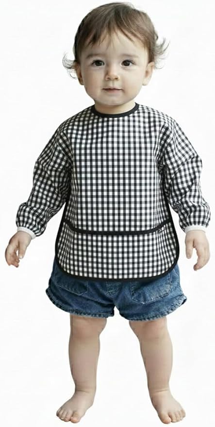 Plie Long Sleeve Waterproof Bib for Toddlers – Soft Feeding Smock for Baby Mealtime, Self-Feeding, BPA-Free, Easy Clean