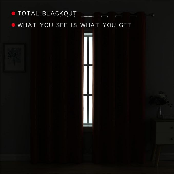 G2000 100% Blackout Curtains for Bedroom Living Room 95 Inches Long Rust - Room Darkening Window Grommet Thermal Lined Insulated Light Blocking Noise Reducing 2 Panels Set