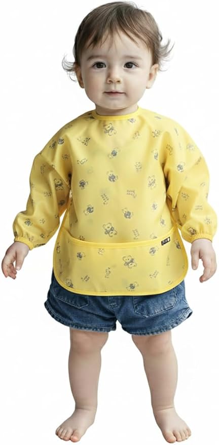Plie Long Sleeve Waterproof Bib for Toddlers – Soft Feeding Smock for Baby Mealtime, Self-Feeding, BPA-Free, Easy Clean