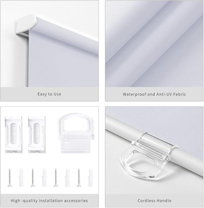 Blackout Roller Shades Blinds Cordless for Windows Without Tools and Drill,Cordless Free-Stop Blinds with Thermal Insulated, Easy to Install (27" W x 72" H, White)