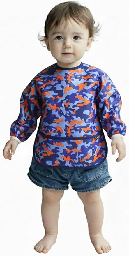 Plie Long Sleeve Waterproof Bib for Toddlers – Soft Feeding Smock for Baby Mealtime, Self-Feeding, BPA-Free, Easy Clean