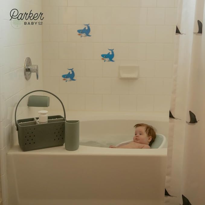 Parker Baby Bath Caddy | BPA Free & Food Grade Shower Caddy Organizer for Toys & Supplies | Quick-Dry, Sturdy & Perfect Size Shower Basket w/Handle in Neutral Colors