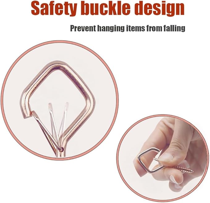 32-Pack Heavy-Duty Rose Gold Screw Eye Hooks with Safety Clips | Metal Ceiling Hooks for Hanging Plants, Wind Chimes, Bird Feeders & Indoor/Outdoor Lights