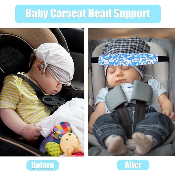 2 Pcs Baby Head Support for Car Seat, Carseat Head Support for Infant Toddler Kids Children Stroller Seat Neck Relief Head Band Sleeping Traveling (Rabbits and Elephants)